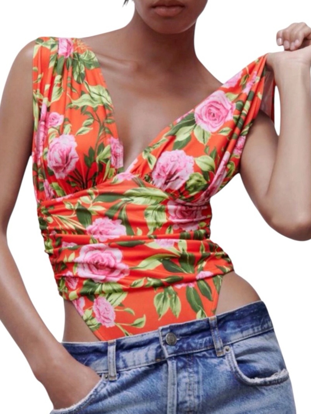 Zara Floral Print Draped Bodysuit NWOT (Z)